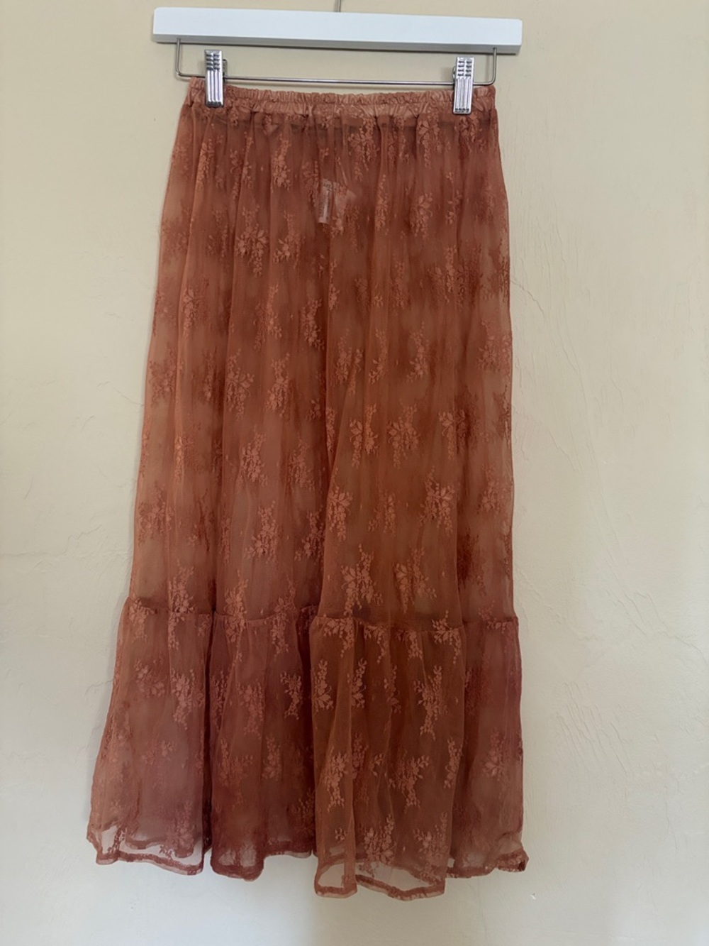 Earth Burnt Orange Floral Lace Tiered Maxi Skirt